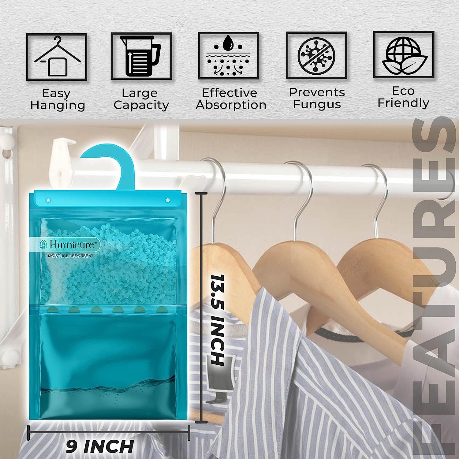 Humicure Moisture Absorber Dehumidifier Hanging Bags; Prevents Mould & Fungus (Activated Charcoal, Buy 2 Get 1 Free) 2