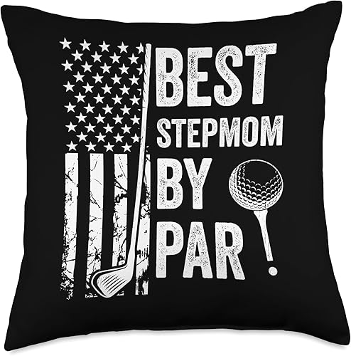 Best Dad By Par Golfing Apparel by AlphaONE Best Stepmom by Par USA Flag Mother's Day Golfing Mom Throw Pillow, 18x18, Multicolor
