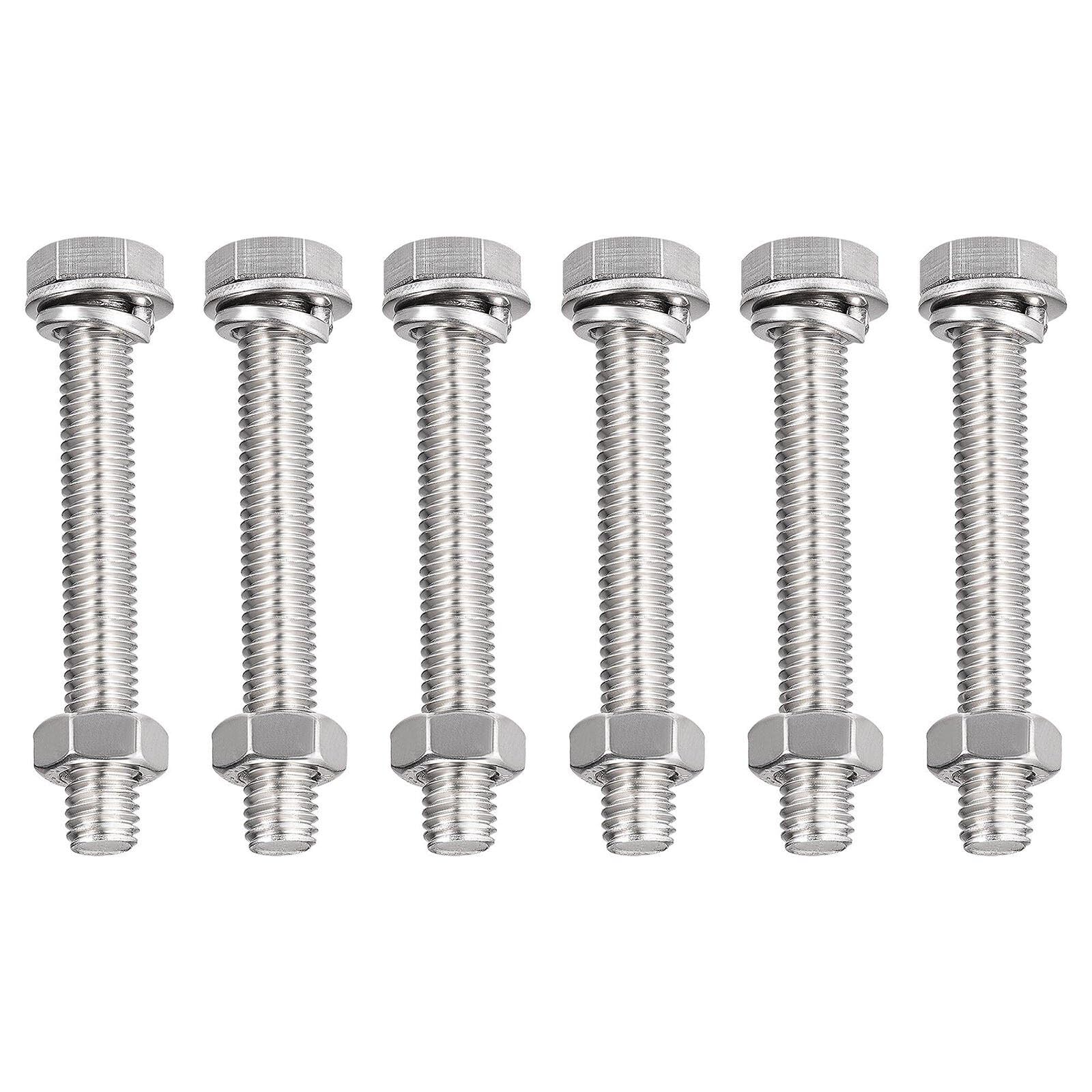 TA-VIGOR 6Pcs M8 x 55mm Hex Head Screws Bolts, Nuts, Flat & Lock Washers Kits, Fully Thread Hexagon Bolts