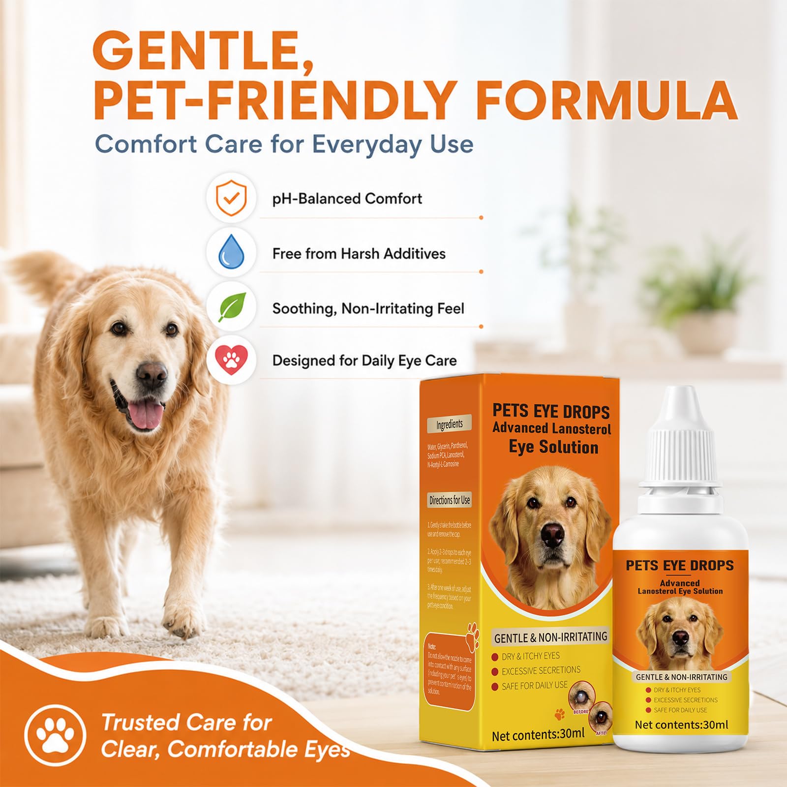 Pet Cataract Eye Drops for Eye Clarity 30ml, Dogs & Cats Eye Wash & Tear Stain Cleaner for Cloudy Eyes, Dry Eyes, Itchy Eyes & Irritation, Advanced Eye Lubricating Health Formula for Pets — Amazon image 5