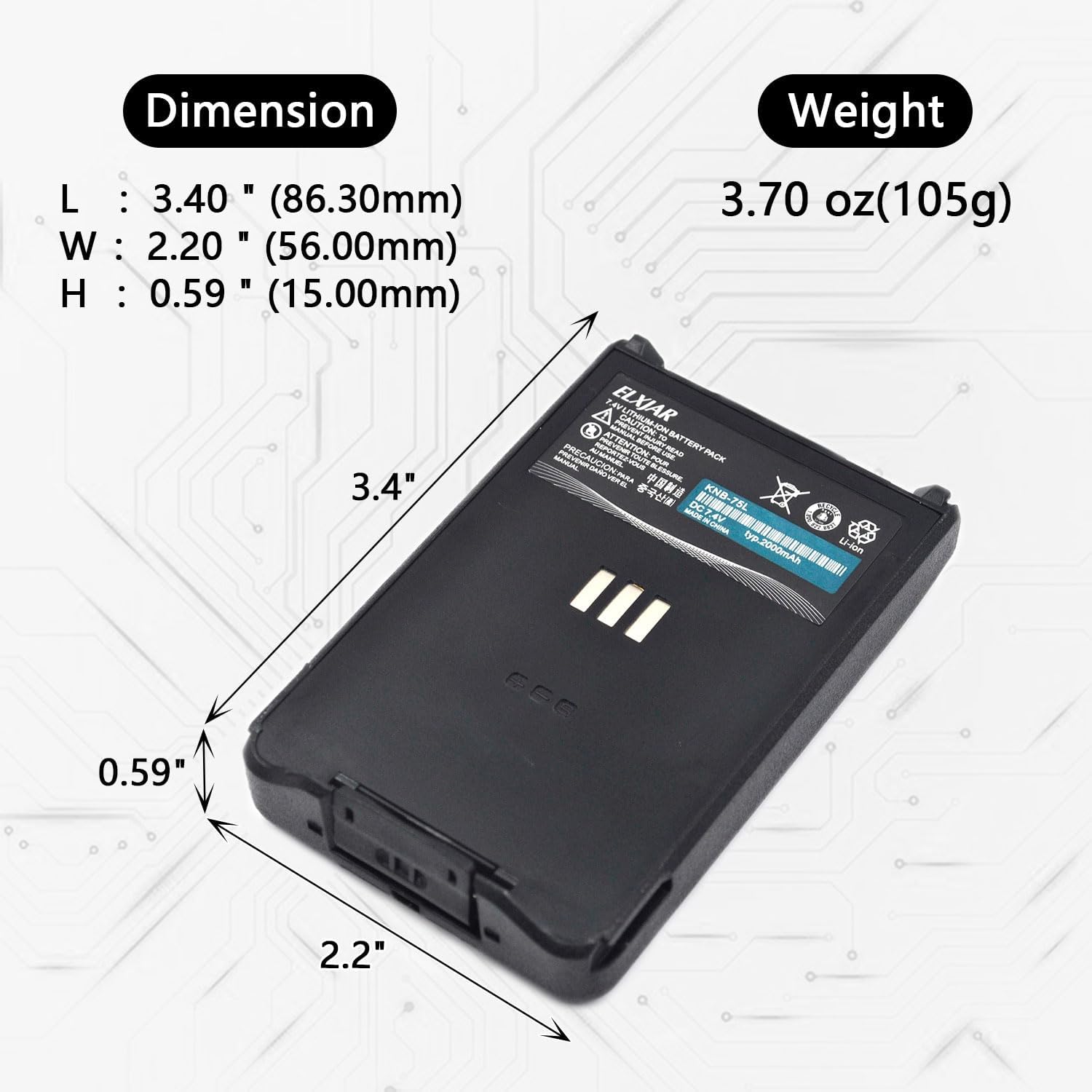 (2-Pack) 7.4V 2000mAh Li-ion Battery Replacement for Kenwood KNB-75L KNB-74LW KNB-75LW Compatible with TH-D74A TH-D74 TH-D74E Radios