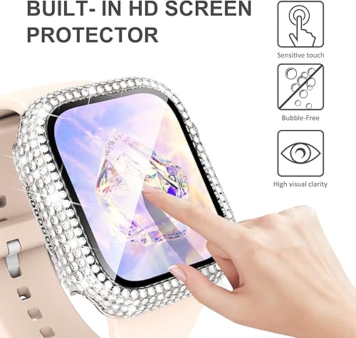 Miniatura 3 de KADES Paquete de 3 carcasas brillantes compatibles con Apple Watch de 1.575 pulgadas, diseño de diamante completo con protector de pantalla