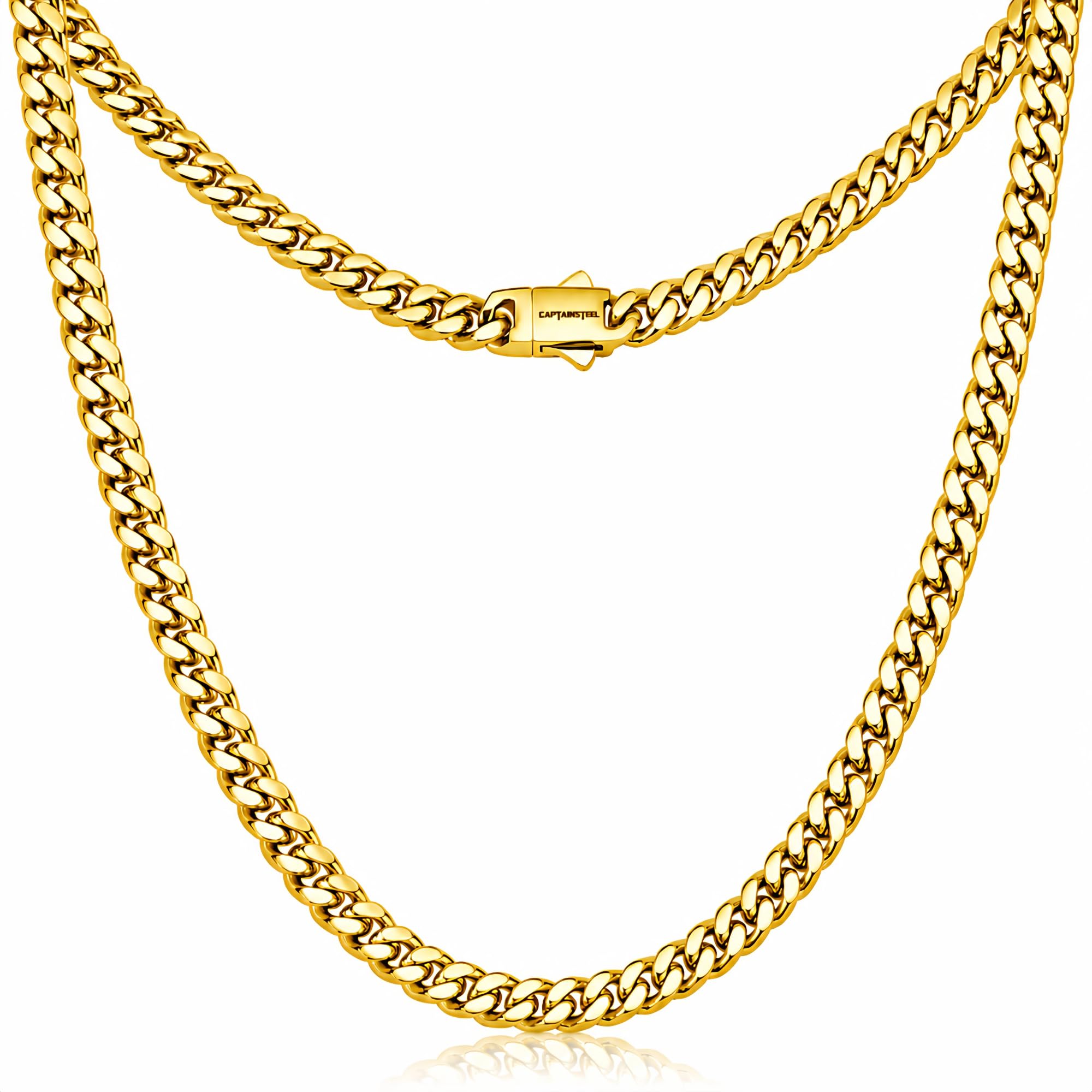 Miami Cuban Link Chain for Men/Women, 316L Stainless Steel 5/9mm Width 18''/20''/22''/24'' Length Fashion Snap Button Hip Hop Jewelry, Gold Plated, No Gemstone-image-5