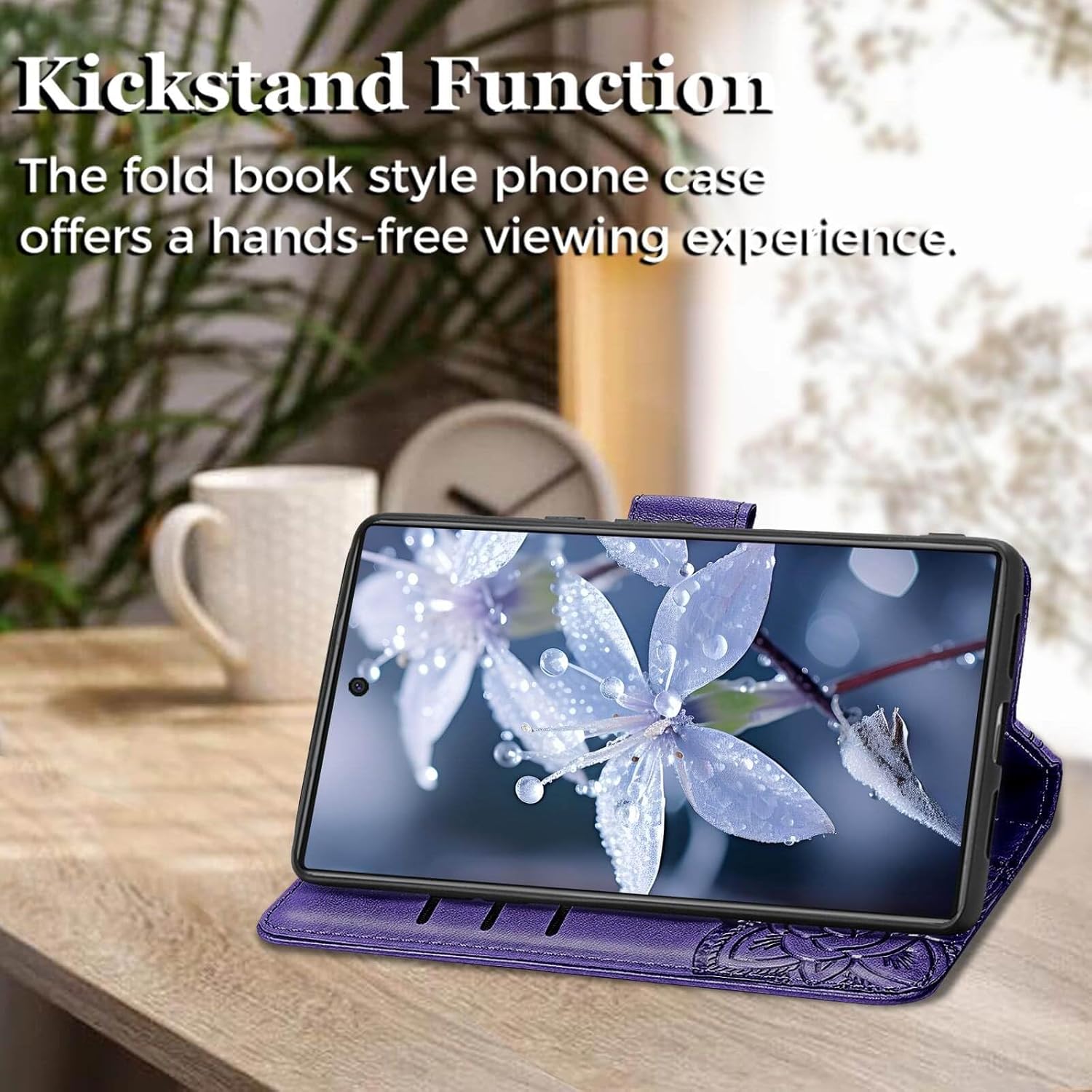 for Samsung Galaxy S25 Ultra Case Wallet,Women Flip Cover with Credit Card Holders Butterfly Embossed PU Leather Stand Wrist Strap Protective Phone Case 6.9 Inch 2025 (Purple) - Image 4