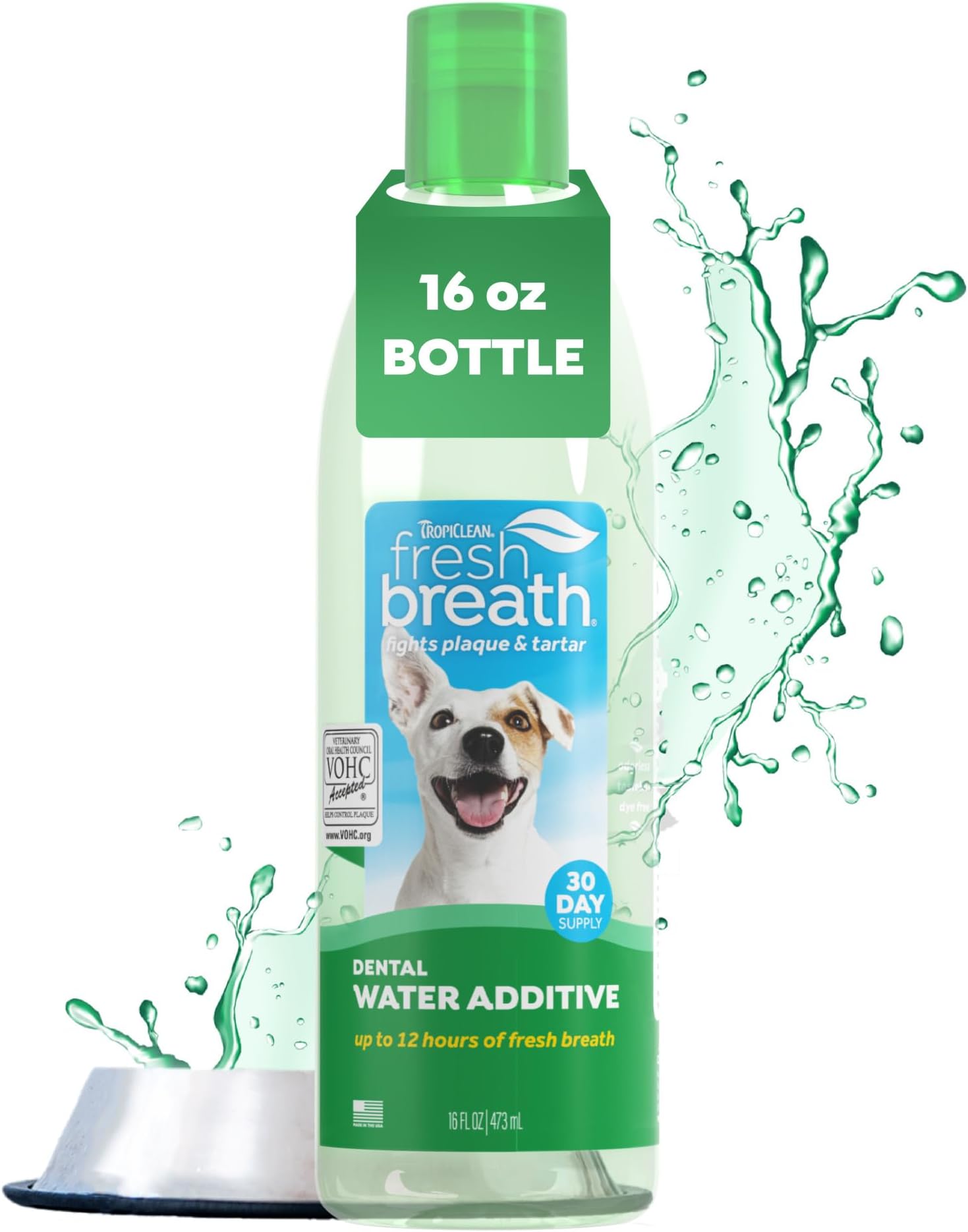 TropiClean Fresh Breath Dog Teeth Cleaning – Dental Care for Bad - Freshener Water Additive Mouthwash Helps Remove Plaque Off Dogs Teeth, Original, 473ml