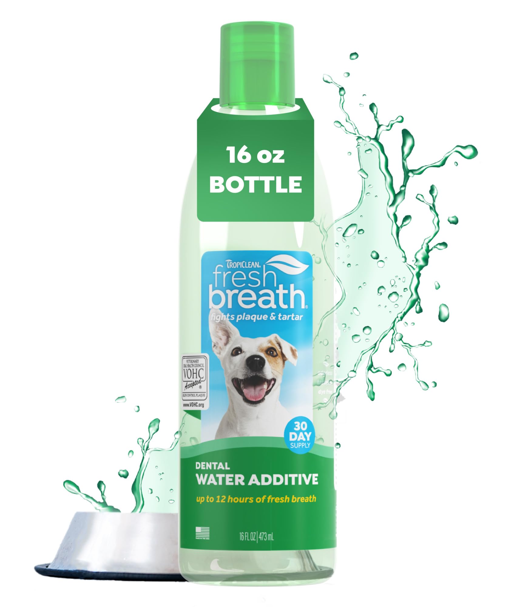 TropiClean Fresh Breath Water Additive for Dogs, Dog Breath Freshener and Teeth Cleaning Solution, No Toothpaste or Toothbrush Required, 16oz.