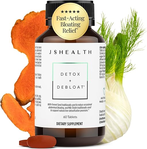 JSHealth Vitamins Detox and Debloat Liver Health Formula | Liver Detox Pills | Debloating Formula with Milk Thistle, Turmeric, Fennel | Liver Cleanse Supplement (60 Capsules)