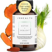 JSHealth Detox + Debloat. Bloating Relief for Women, 60 Tablets | Nutrionist-Formulated, Made with Milk Thistle, Turmeric, and Fennel. Liver Health and Gut Support.