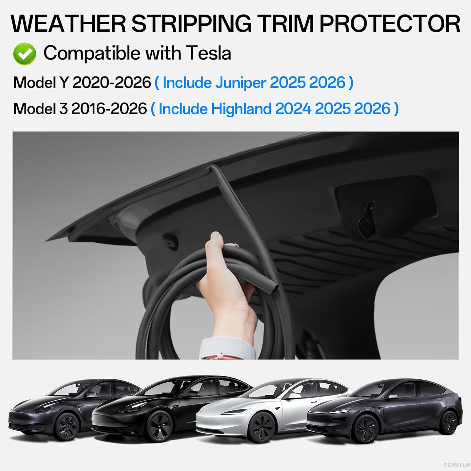Car Weather Stripping for Tesla Model Y/3 2016-2025 2026 Juniper/Highland, Rubber Door Seal Weather Strip Edge Guards, Soundproofing Waterproof Door Weatherstripping Trim Protector, Back