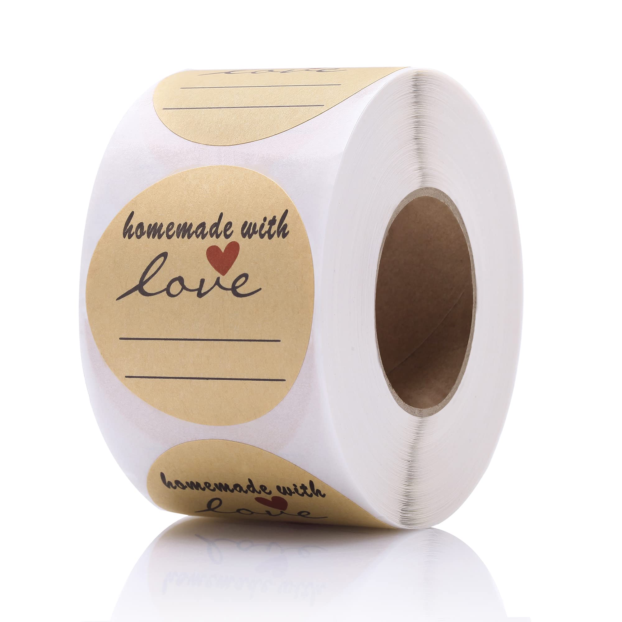 500 calcomanías caseras de 1.5 pulgadas con amor, etiquetas adhesivas para tarros de papel kraft para embalaje horneado, bolsas de galletas, contenedores de dulces, propietarios de tiendas,