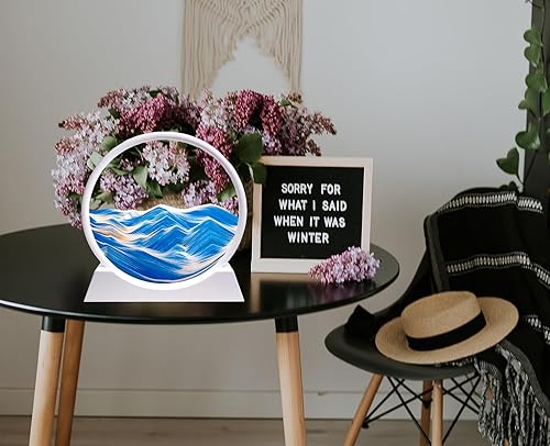 Miniatura 19 de HYUGF Decoración de imagen artística de arena en movimiento, movimiento líquido de paisaje de arena profunda 3D, marco de vidrio redondo, regalo