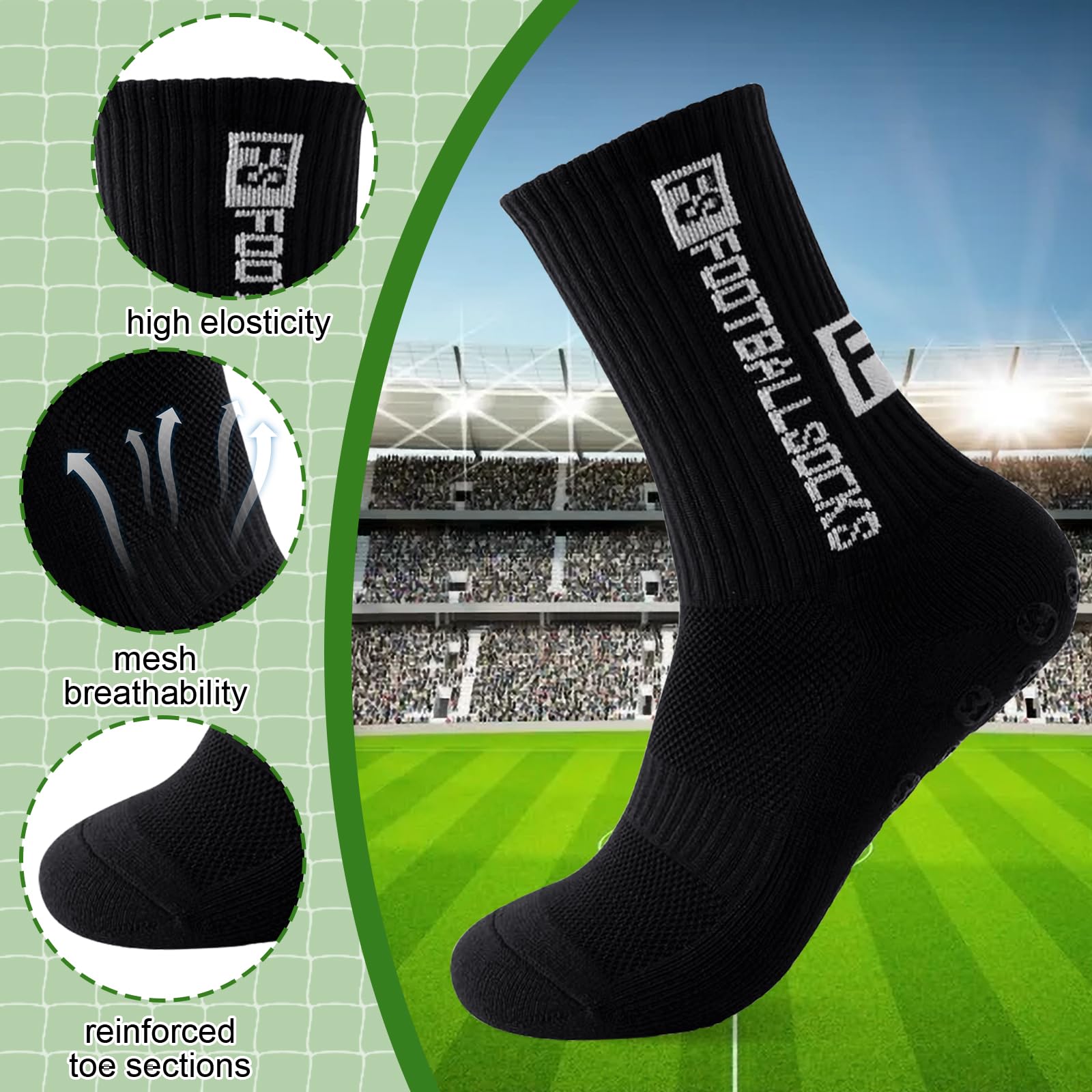 Yanrunce Lot de 3 paires de chaussettes de football antidérapantes pour homme, femme et enfant - Tailles 39-46 - Chaussettes de football antidérapantes pour football, basketball, course, respirantes - 5