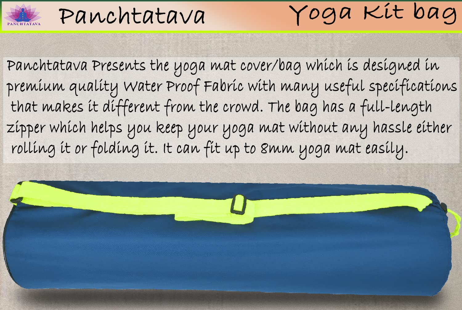 Panchtatava Teal Dori Lock Fabric Exercise Mat Carry Bag Cover ONLY with Broad Shoulder Strap 3