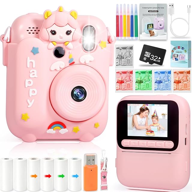 SERIONR Camara Fotos Infantil Instantanea,Vídeo HD 1080P,2,4" Pantalla,Rosa