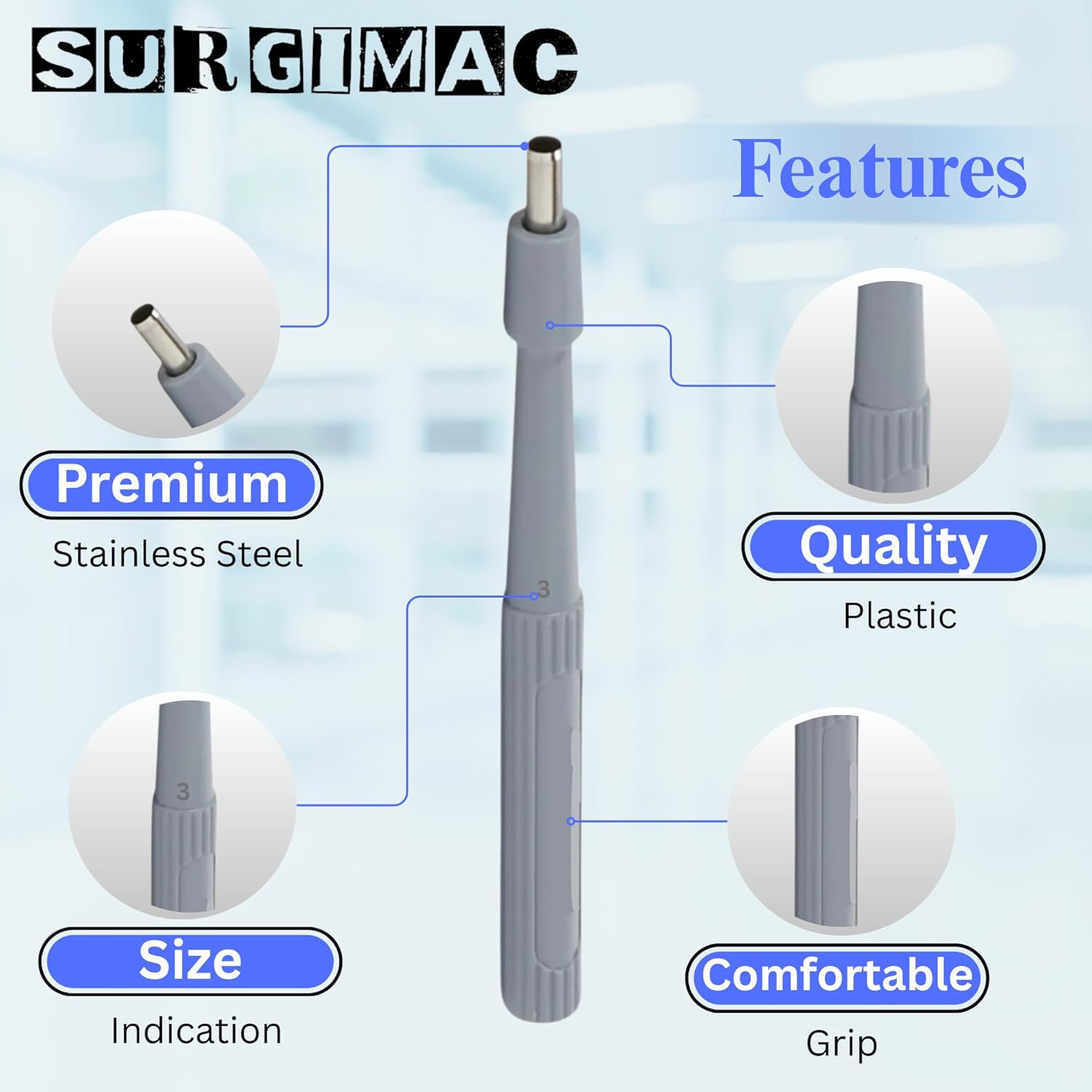 SurgiMac Biopsy Punch Single Use Sterile Disposable Stainless Steel Skin Punch Biopsy Tool for Precision Sampling Sharp Punch Biopsy Instrument (25, 2-6 mm)