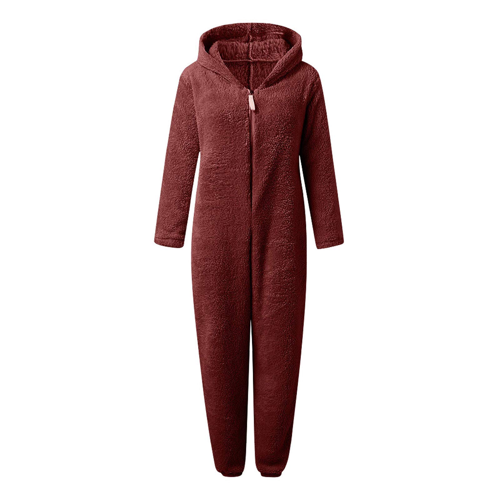 Tuta da donna, elegante, per adulti, da donna, in pile, casual, a maniche lunghe, tuta intera