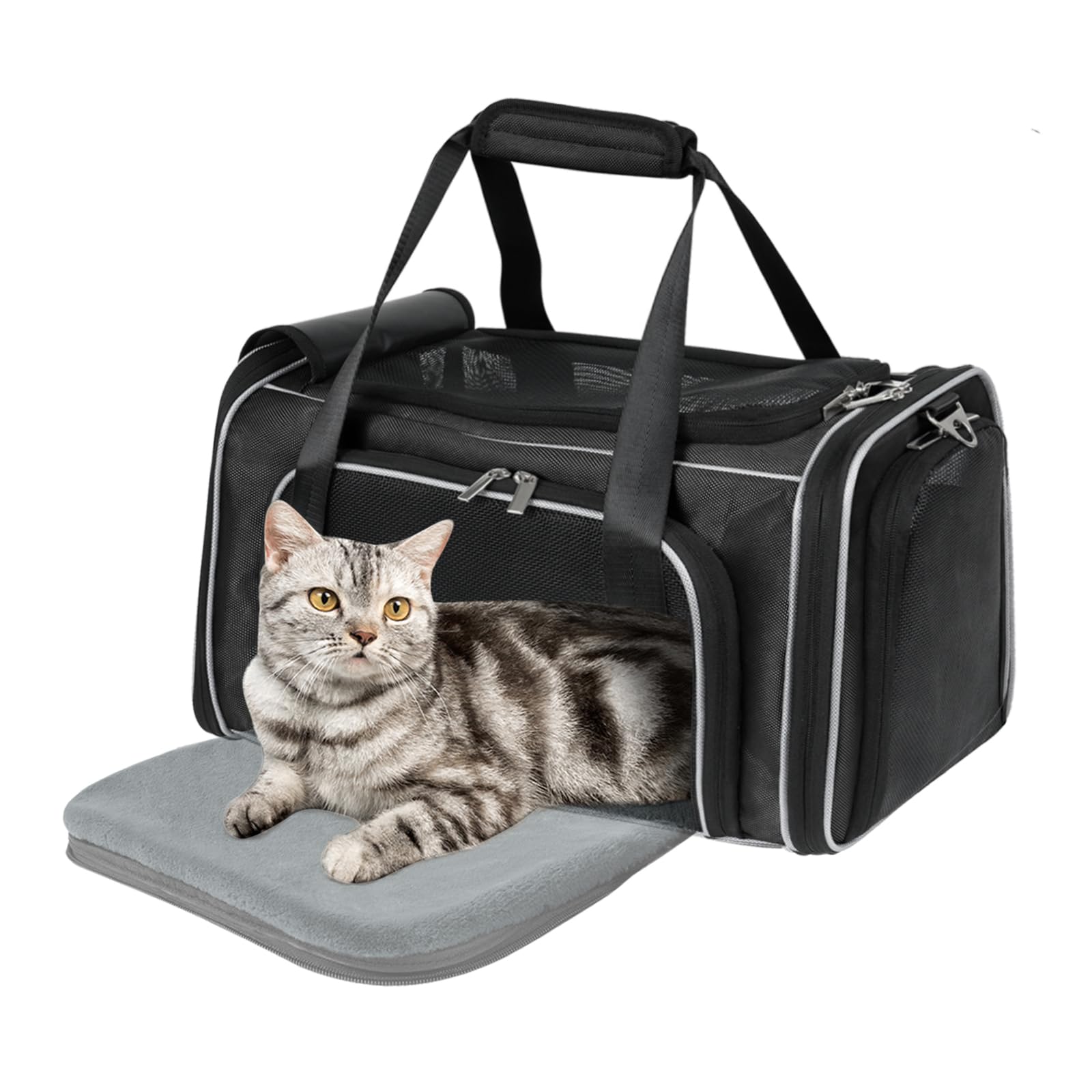 YUDODOExpandable Pet Cat Carrier Airline Approved with Foldable Mat Soft Sided Cat Dog Travel Carrier Portable Cat Carriers Under 20 lbs Puppy Carrier Bag for Small Medium Large Cats,Black