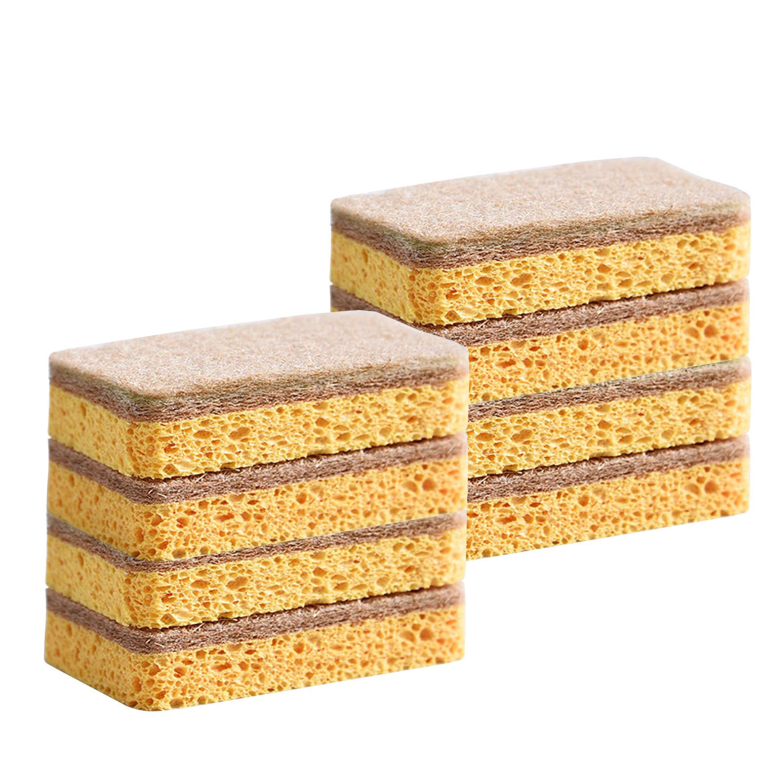 DOETYD 8 Pack Eco Sponges Cleaning Biodegradable Washing Up Sponge Compostable Dish Sponge Scratch Pads Cleaner for Kitchen Dishes with Heavy Duty Yellow