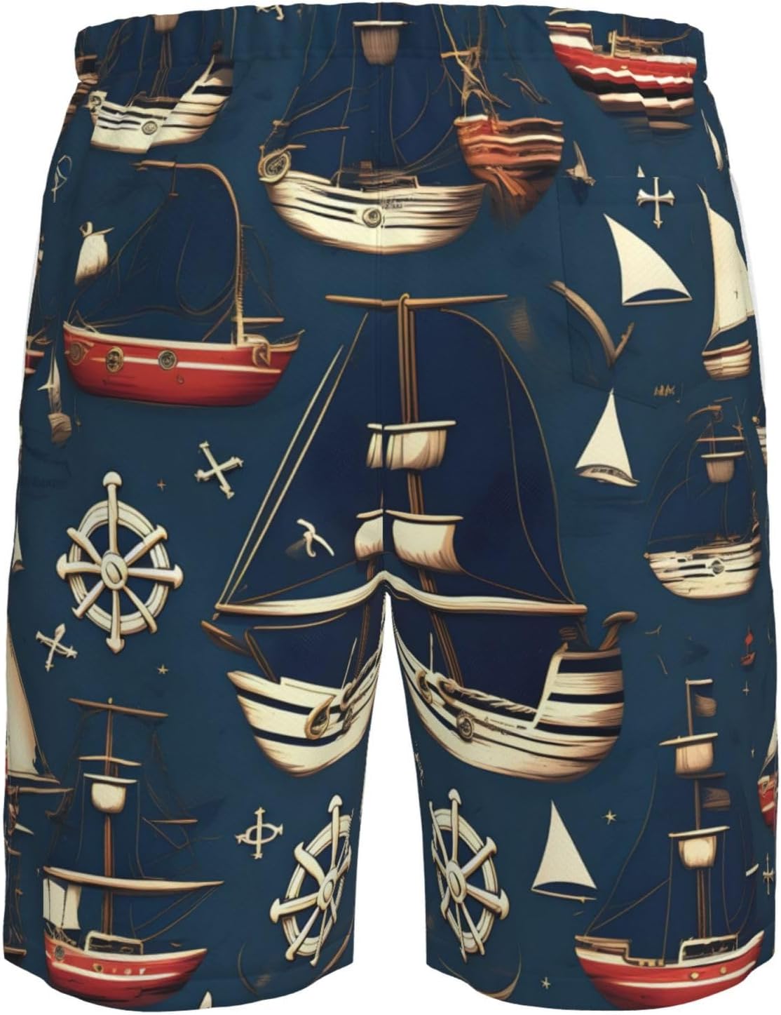 Nautical Sailing Pirate Theme Print Men's Quick-Drying Shorts Casual Beach Pants Stretch Waist Shorts and Pockets
