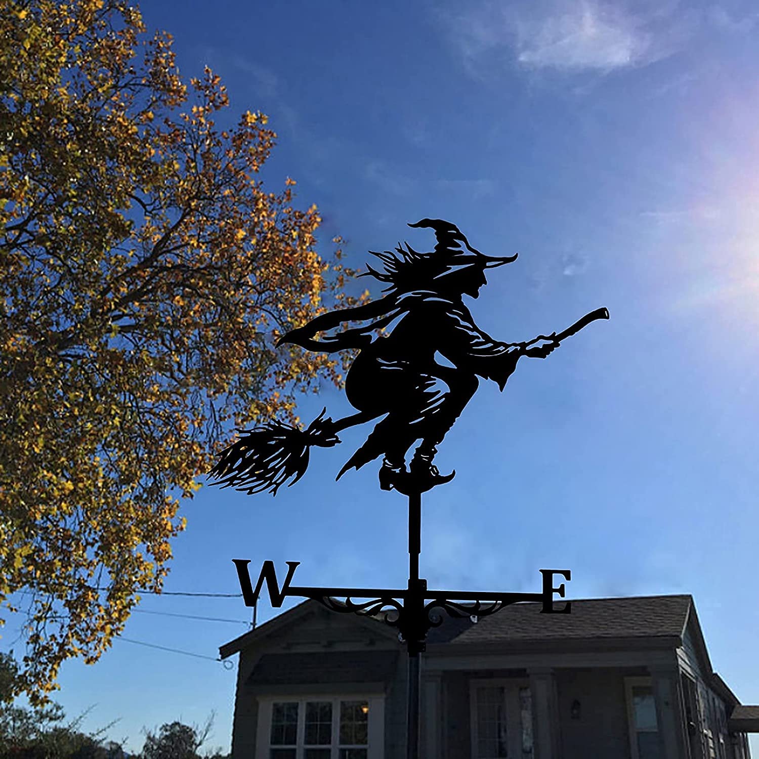 Windfahne, Wetterfahne für Dekorationen, Wetterfahne für Garten, Retro, langlebig, Windfahne, Hexenszene, Wetterfahne, Gartenpfahl, Windrichtung, Dach, Windrichtungsanzeige