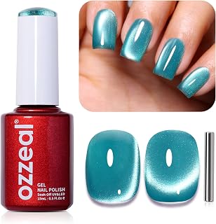 Cat Eye Gel Nail Polish, 0.5 Fl Oz Turquoise Blue Magnetic Gel Nail Polish With Magnet UV LED Holographic Glitter Gel Nail Polish Diamond Shimmer Sparkle Gel Polish Nail Art DIY Manicure