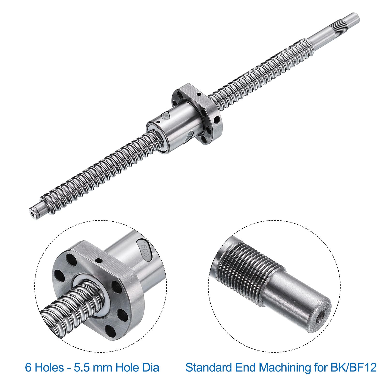 QUARKZMAN Vite a Ricircolo di SFU1605 (Diametro 16mm, Passo 5mm, Lunghezza 650mm) con Dado a Ricircolo di SFU1605 Kit Standard di Vite a Ricircolo Anti-Gioco per Macchine CNC