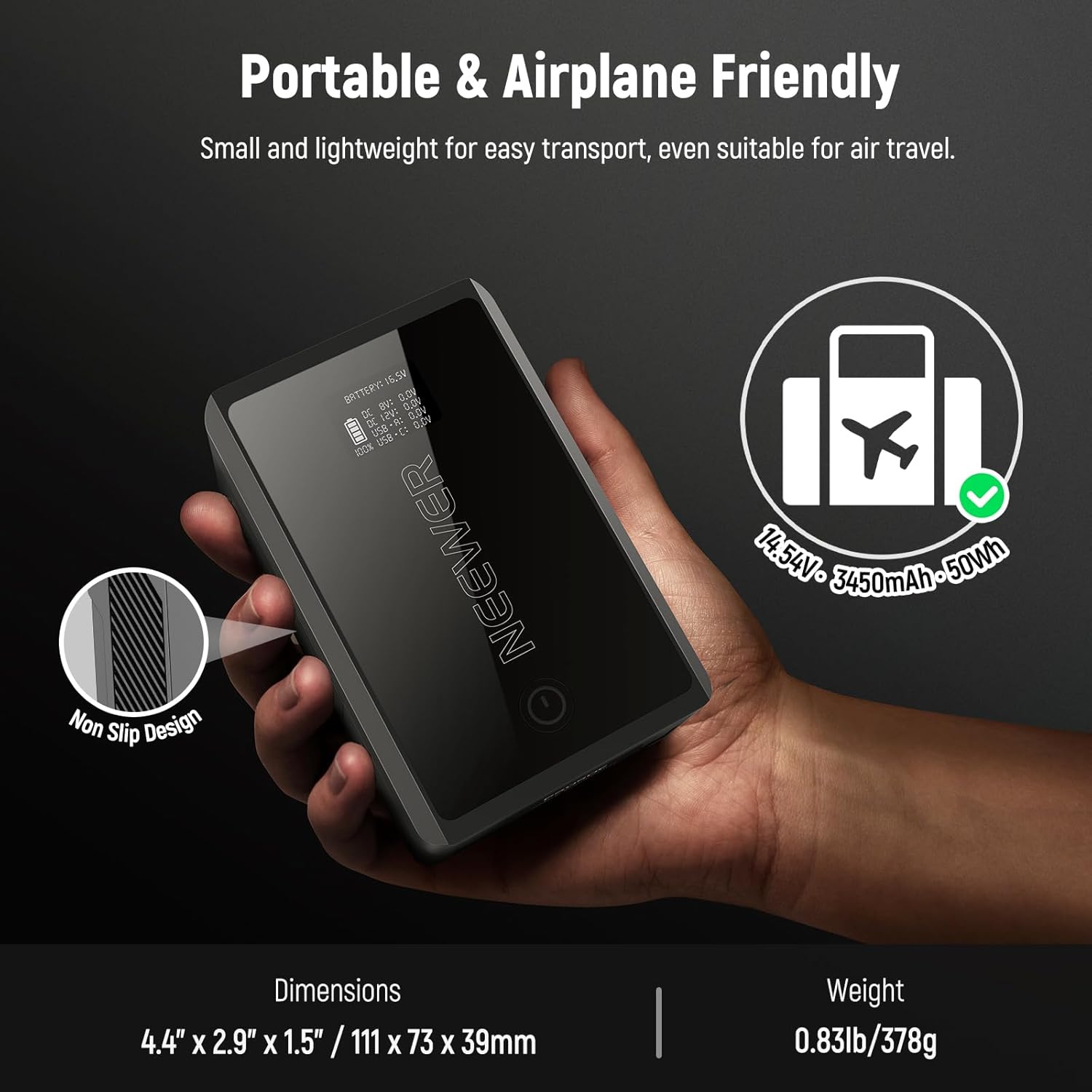 NEEWER Mini V Mount Battery, 45W PD Fast Charging, 3450mAh 50Wh 14.54V V Lock Battery with D Tap/USB C/USB A/BP/2 DC Ports/OLED Screen/Cleaning Cloth for Camera Monitor Camcorder Video Light, PS050E