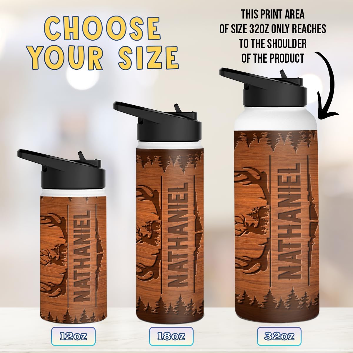 winorax Personalized Deer Hunting Water Bottle Custom Hunter Gifts For Men Hunters Bottles Stainless Steel Insulated 32oz 18oz 12oz Custom Gifts For Men Birthday Christmas Fathers Day Present