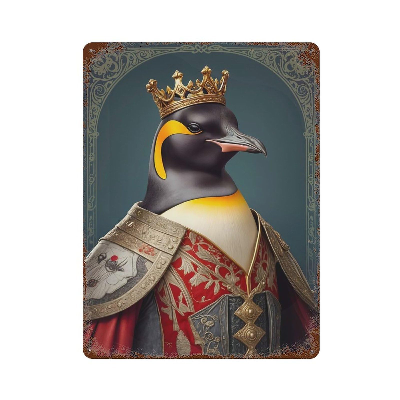 Penguin King Rustic Tin Plaque 15.7"x11.8", for Shed, Workshop And Garage Wall Decor, Farmhouse Wall Decor