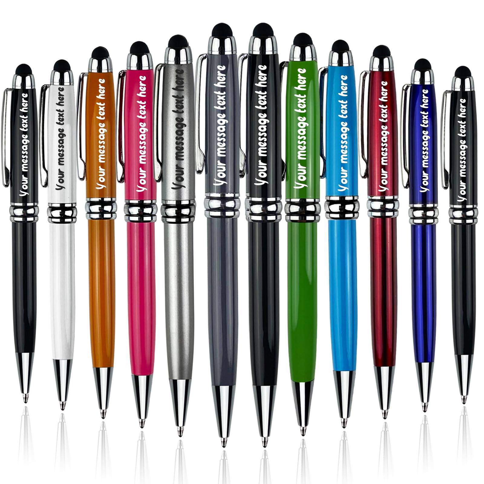Yastar Personalized Ballpoint Pens with Stylus Tip - with 10 Black Ink Refills FREE PERSONALIZATION, Customized with Your Name, Text, Message for