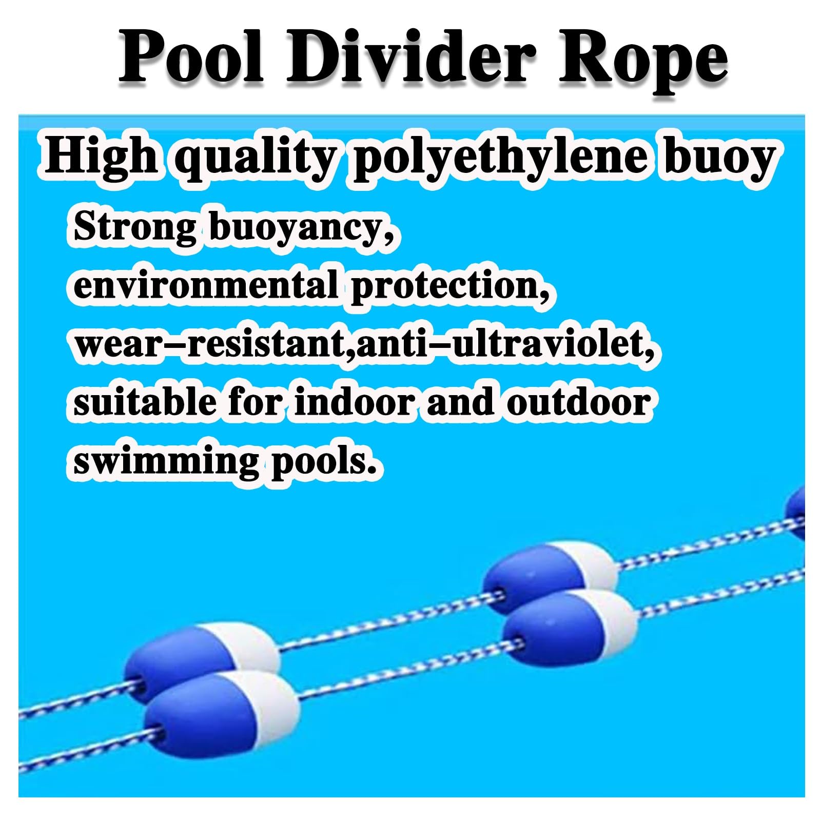 Pływające liny basenowe Swimming Pool Supply do podziału za pomocą boi i haków ze stali nierdzewnej, regulowana lina rozdzielająca do płytkich głębokich końców, 70 stóp/21,3 m
