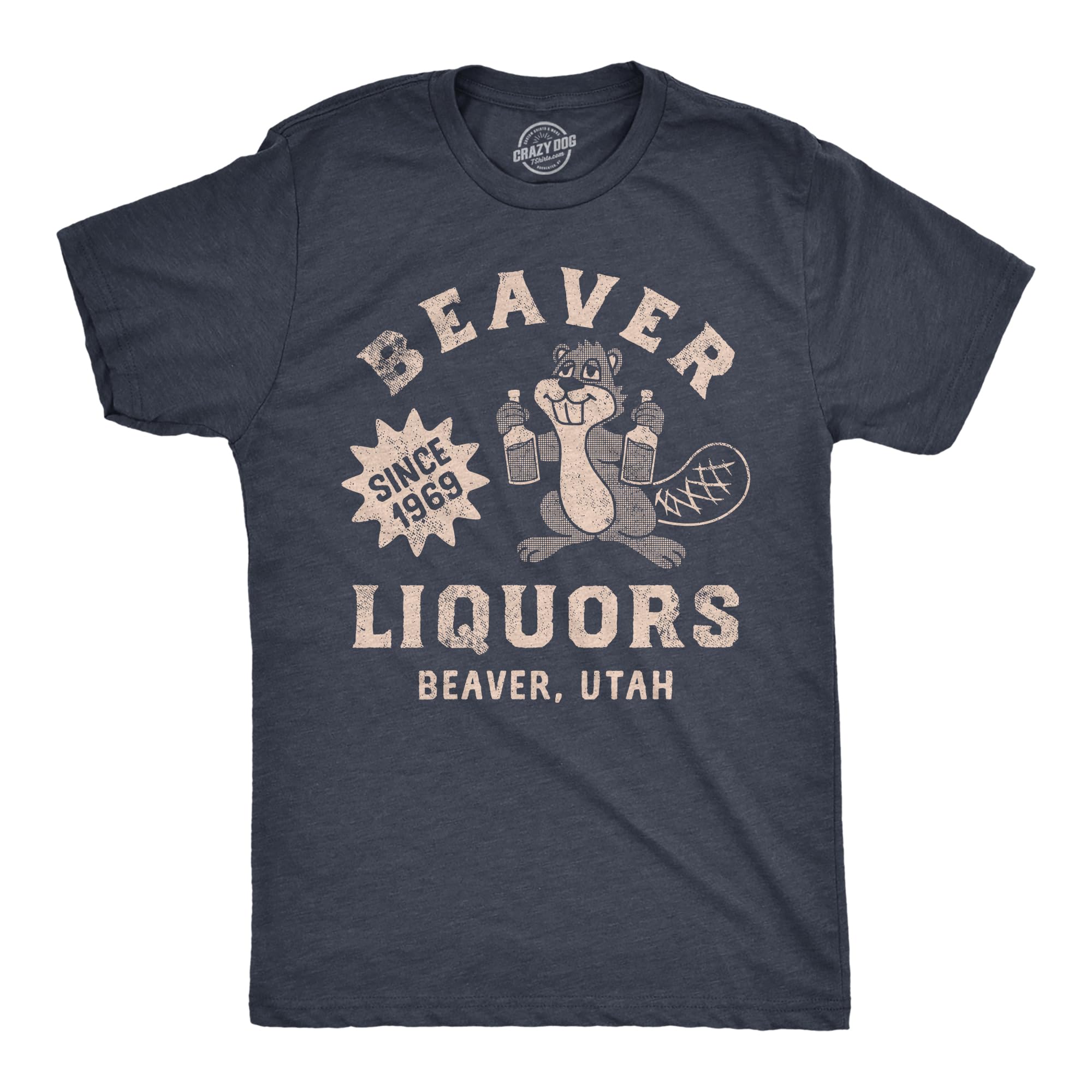 Mens Beaver Liquors T Shirt Funny Booze Bottle Drinking Joke Tee for Guys