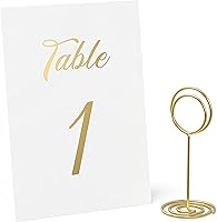 Vista 1 de Números de mesa dorados del 1 al 30 con 10 soportes dorados para números de mesa