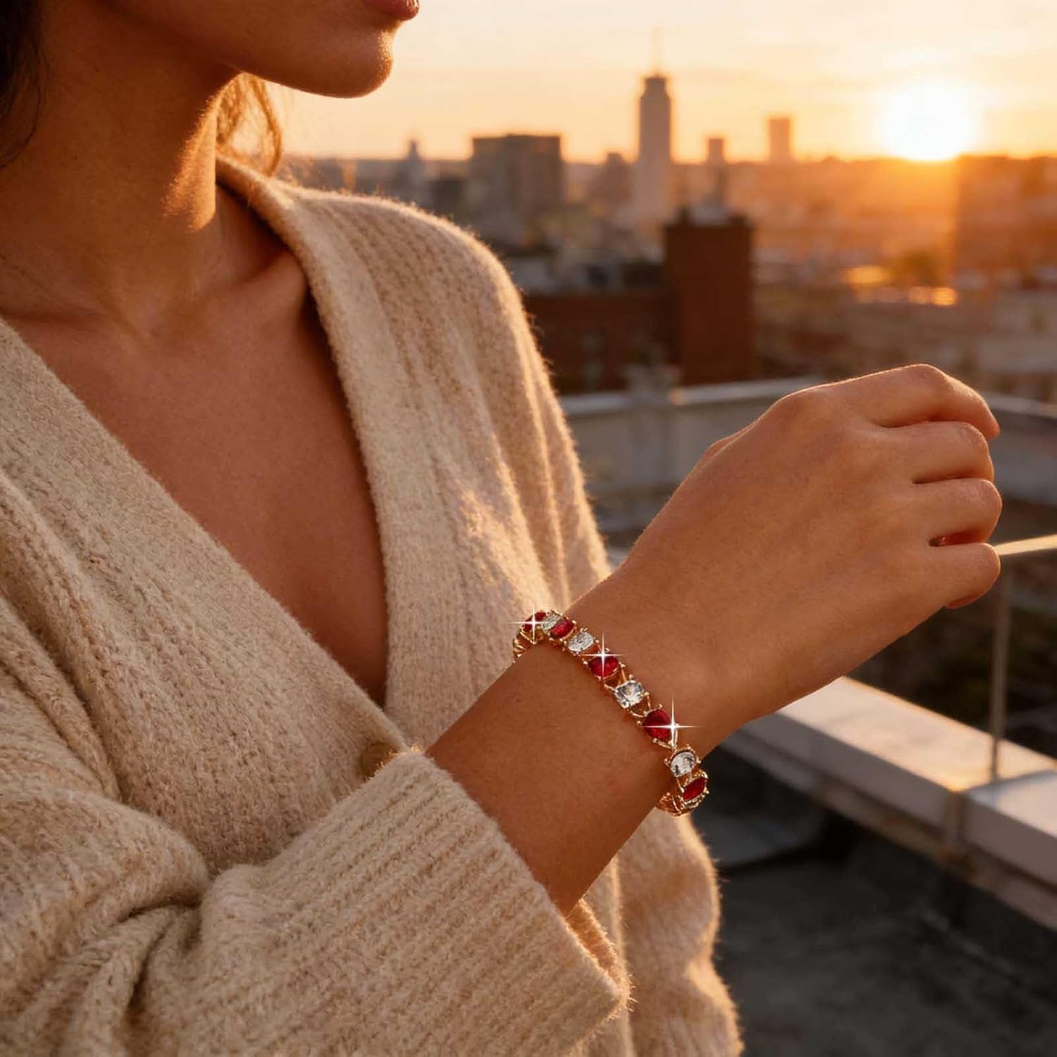 Vintage Red Tennis Chain Bracelet Ruby Tennis Bracelet Bead Cz Bracelet Gold Crystal Ruby Bracelets Crystal Hand Chain Bracelet Jewelry for Women - Image 5