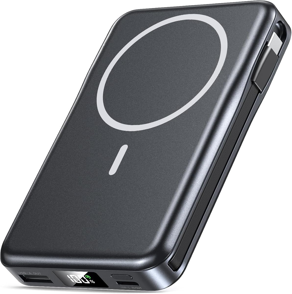 Magnetic Portable Charger, 10000mAh Power Bank, 5 in 1 Portable Charger with Built in Cable, 20W Fast Charging for Magsafe Battery Pack Compatible with iPhone 17/16/15/14/13/12 Pro/Pro Max-Black