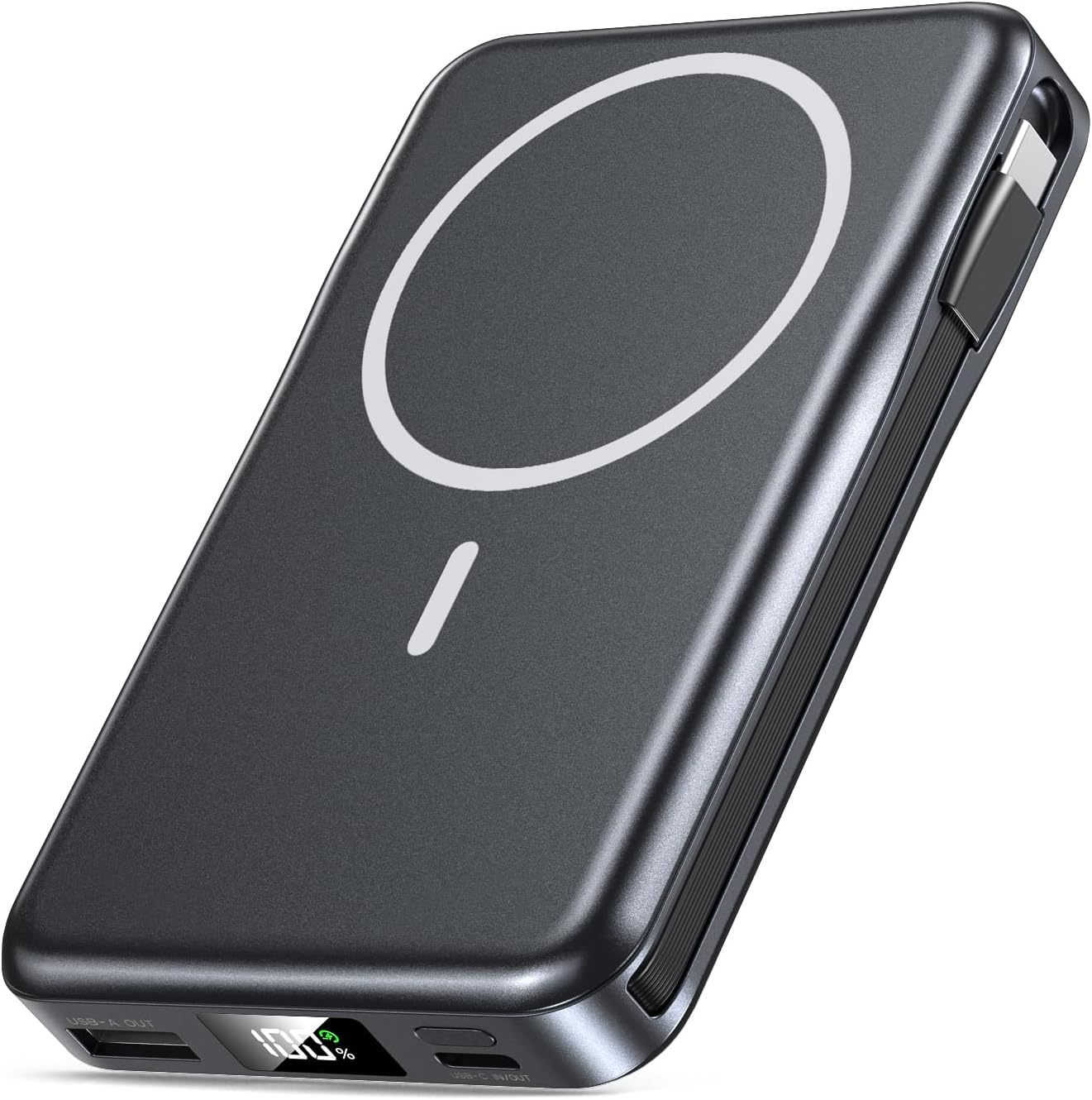 Magnetic Portable Charger, 10000mAh Power Bank, 5 in 1 Portable Charger with Built in Cable, 20W Fast Charging for Magsafe Battery Pack Compatible with iPhone 17/16/15/14/13/12 Pro/Pro Max Series