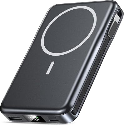 Magnetic Portable Charger, 10000mAh Power Bank, 5 in 1 Portable Charger with Built in Cable, 20W Fast Charging for Magsafe Battery Pack Compatible with iPhone 17/16/15/14/13/12 Pro/Pro Max-Black