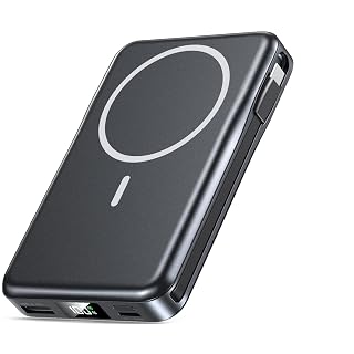 Magnetic Portable Charger, 10000mAh Power Bank, 5 in 1 Portable Charger with Built in Cable, 20W Fast Charging for Magsafe Battery Pack Compatible with iPhone 17/16/15/14/13/12 Pro/Pro Max-Black - Amazon product rated Grade A