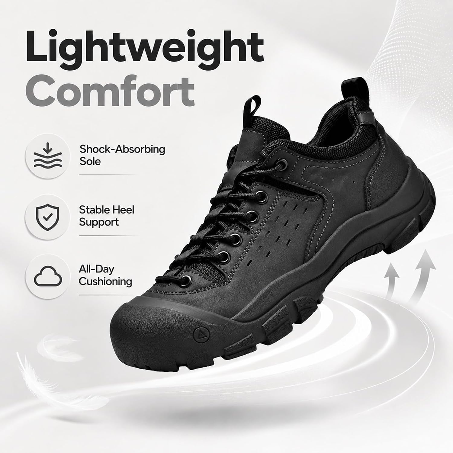 Men's Low Top Leather Hiking Shoes, Lightweight Breathable Trail Walking Shoes with Anti-Collision Toe, Outdoor Non Slip Work Shoes for Camping Travel