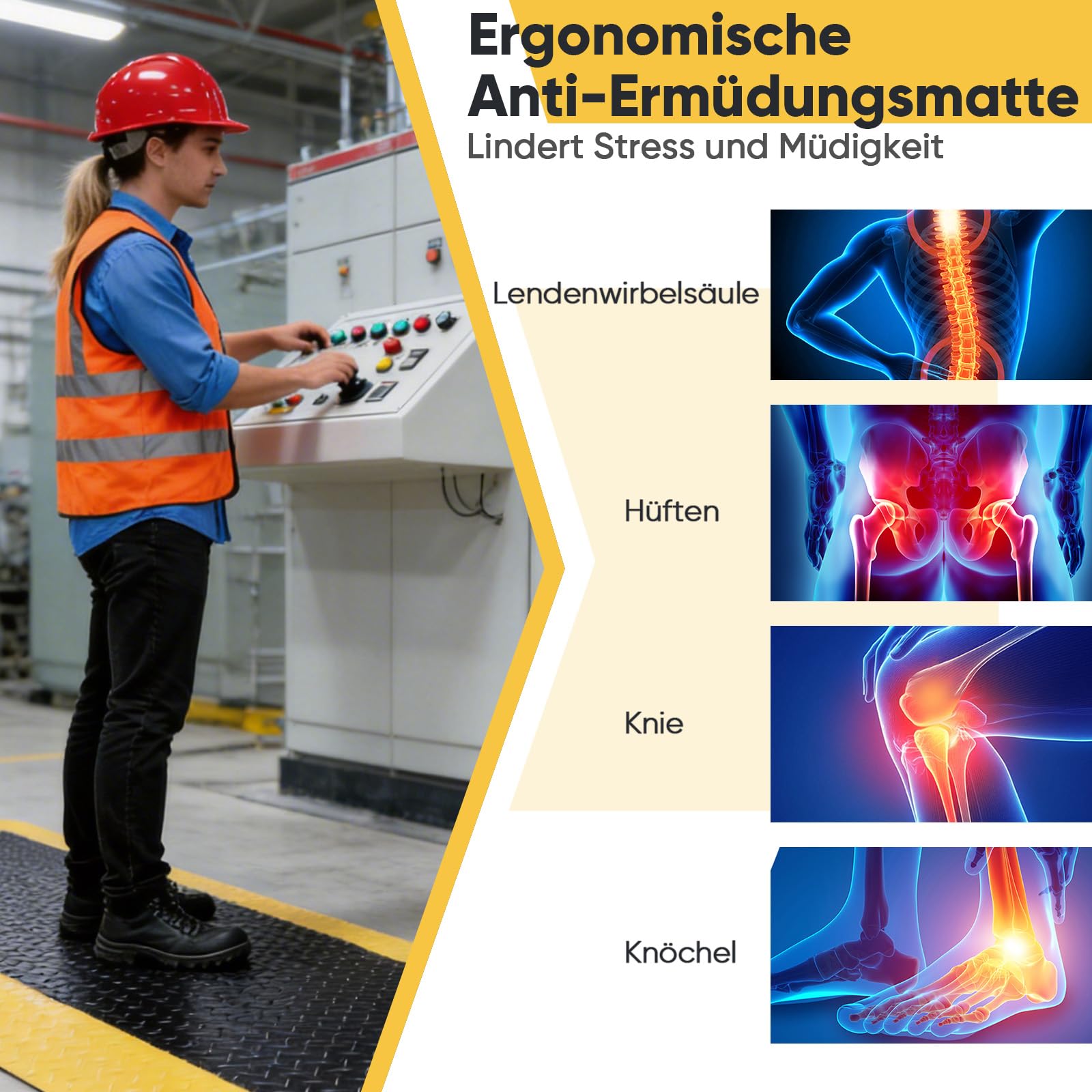 MYOYAY Esterilla antifatiga 60 × 90 cm Esterilla de trabajo ergonómica con diseño de puntos antideslizante de espuma de confort para trabajos de pie, oficina y garaje