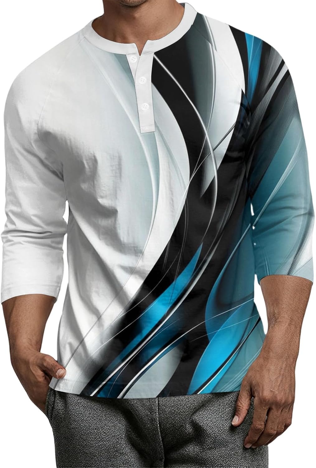 WENKOMG1 Men's Novelty Graphic Print Henley Shirt 3/4 Sleeve Raglan Jersey Baseball Tee Tops, S-3XL