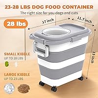 Vista 2 de Recipiente para almacenamiento de alimentos para perros de 25-28 libras, recipiente plegable para alimentos de perro, ruedas, asa, recipiente
