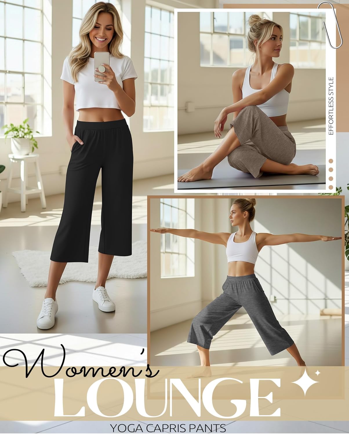 Neer 4 Pack Women's Capri Pants Wide Leg Capris Yoga Sweatpants Lounge Loose Fit High Waist Workout Cropped Pants with Pocket