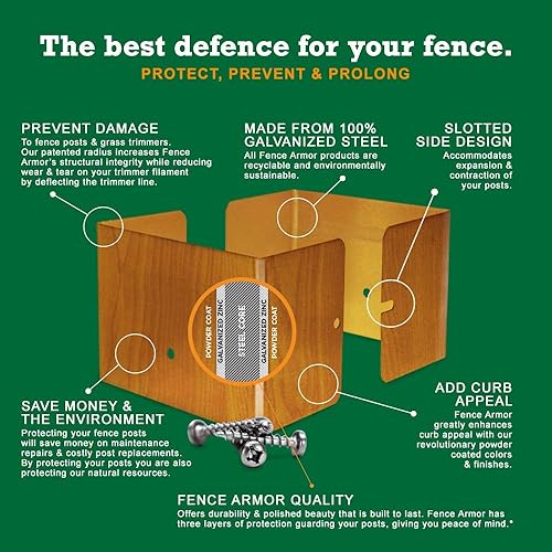 Miniatura 5 de Fence Armor Protector de poste de acero galvanizado  1 par de 3.5 x 3.5 x 3 pulgadas (arcilla)  Protección contra podadoras de cuerda y daños en el