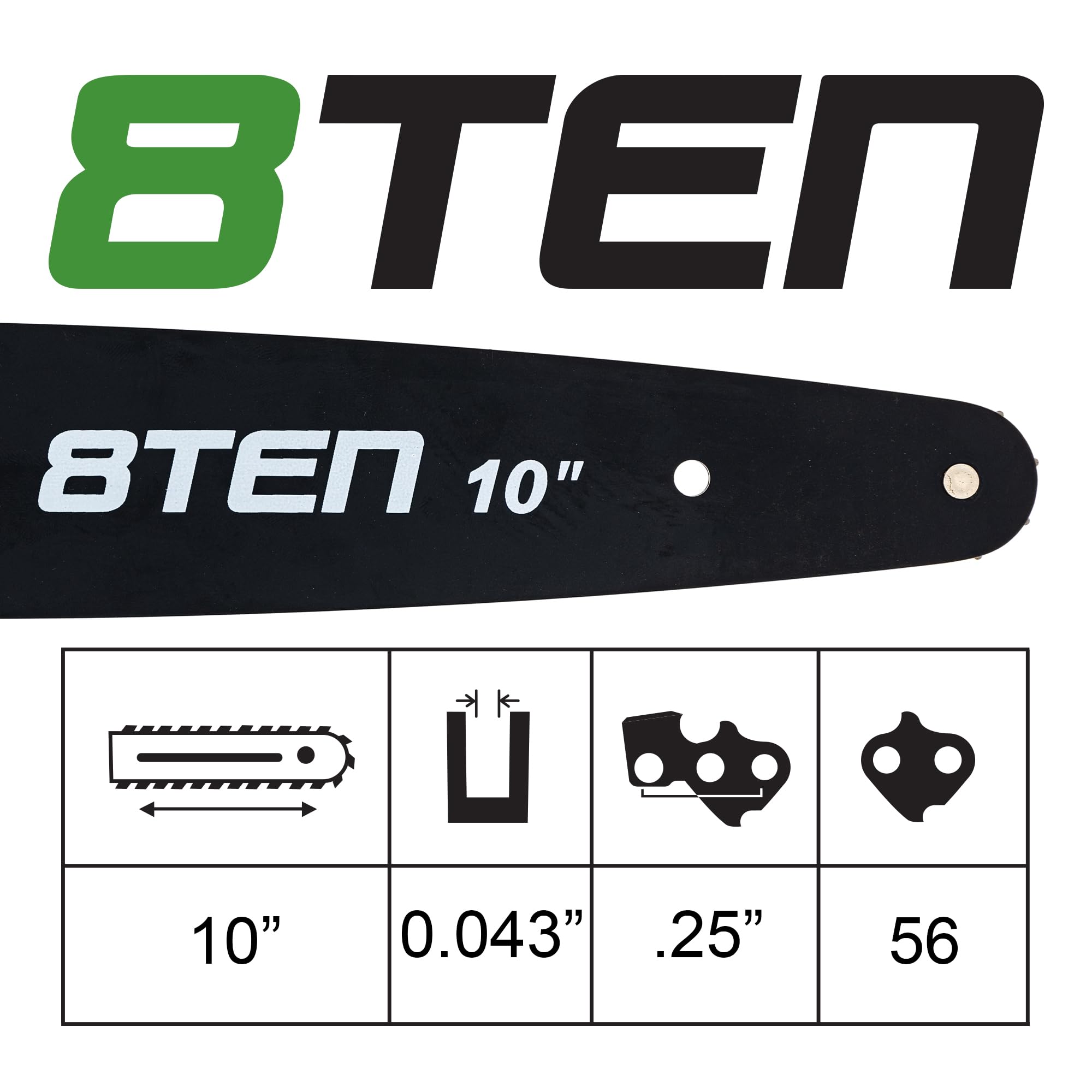Amazon.com: 8TEN 10 Inch Chainsaw Guide Bar .043 3/8 56DL Chain