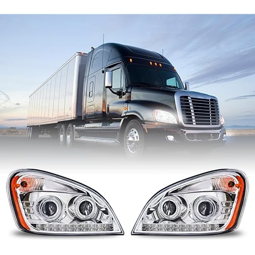 Freightliner Headlights for Cascadia 2008-2017,Replacement Headlamp DOT and SAE Approved (Silver Led, Pair Set)