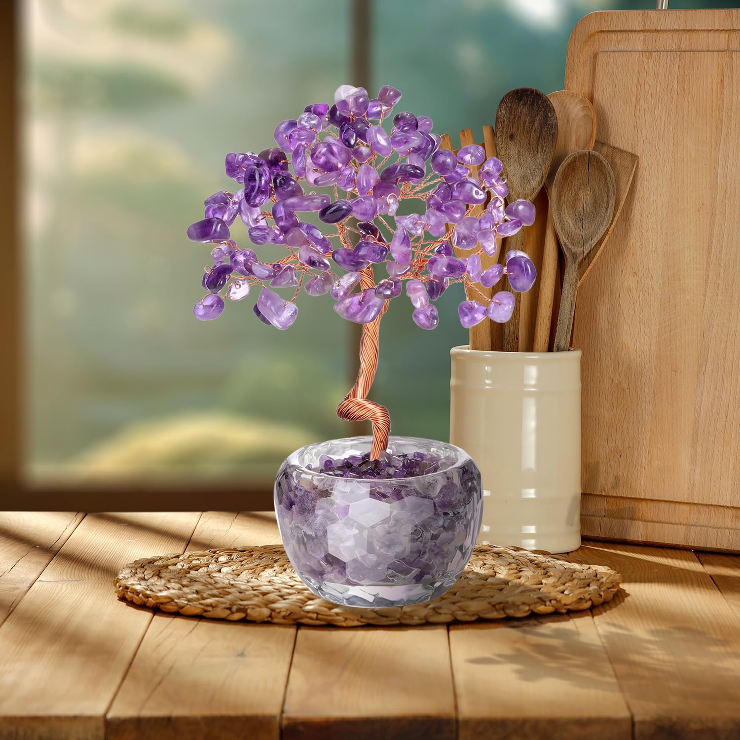 VLYX Rose Quartz Crystal Tree of Life - Handmade Purple Gemstone Money Tree for Home Office Decor Positive Energy Gift for Women - Image 4