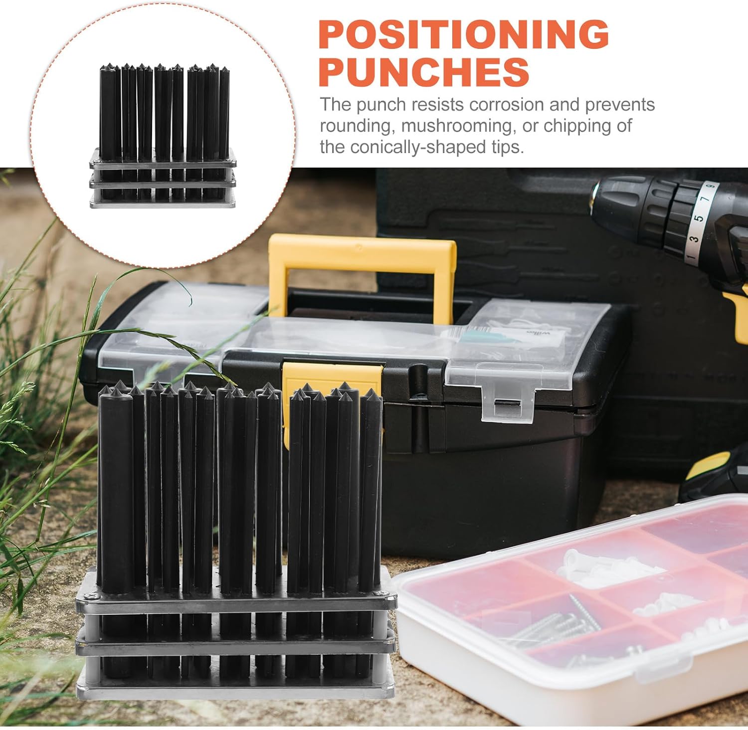 FUOYLOO 28pcs Cylindrical Positioning Punch Set with Base, Metal Transfer Punches for Machine Tool Maintenance and Jewelry Assembly, Industrial Hand Remover Tool for Precise Hole Alignment