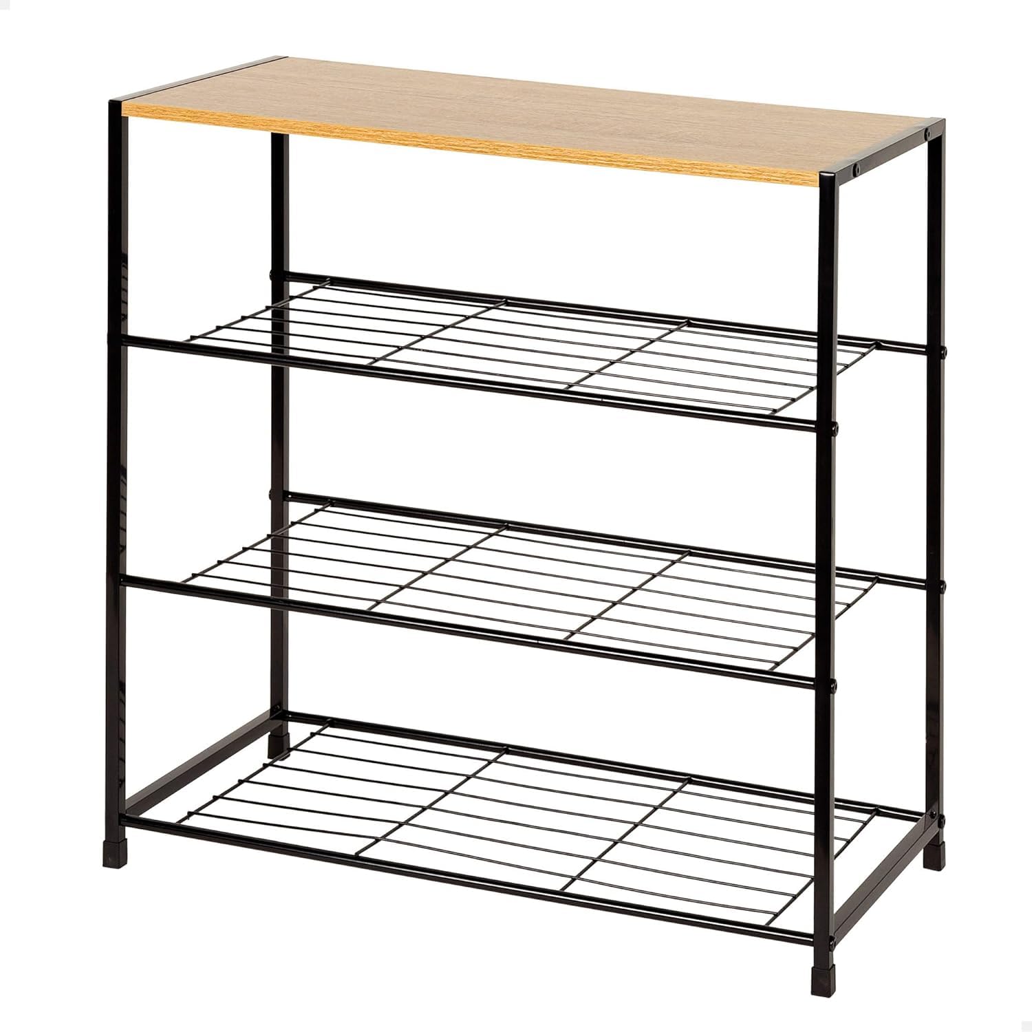 AKTIVE MAX Home Metal Shoe Rack, Entrance Hall, 63 x 30 x 63 cm, 4 Shelves, Wood and Black Steel, Max. 10 kg, Industrial Style, Open, Shoe Shelf, Shoe Organization (18427)