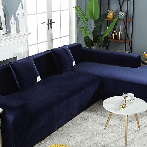 Miniatura 8 de ele ELEOPTION Funda de terciopelo para sofá modular, funda universal de tela elástica para sofá, 2 piezas para sofá modular en forma de L, protector